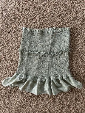 Smocked Mini Skirt with Ruffle Hem in Sage Green